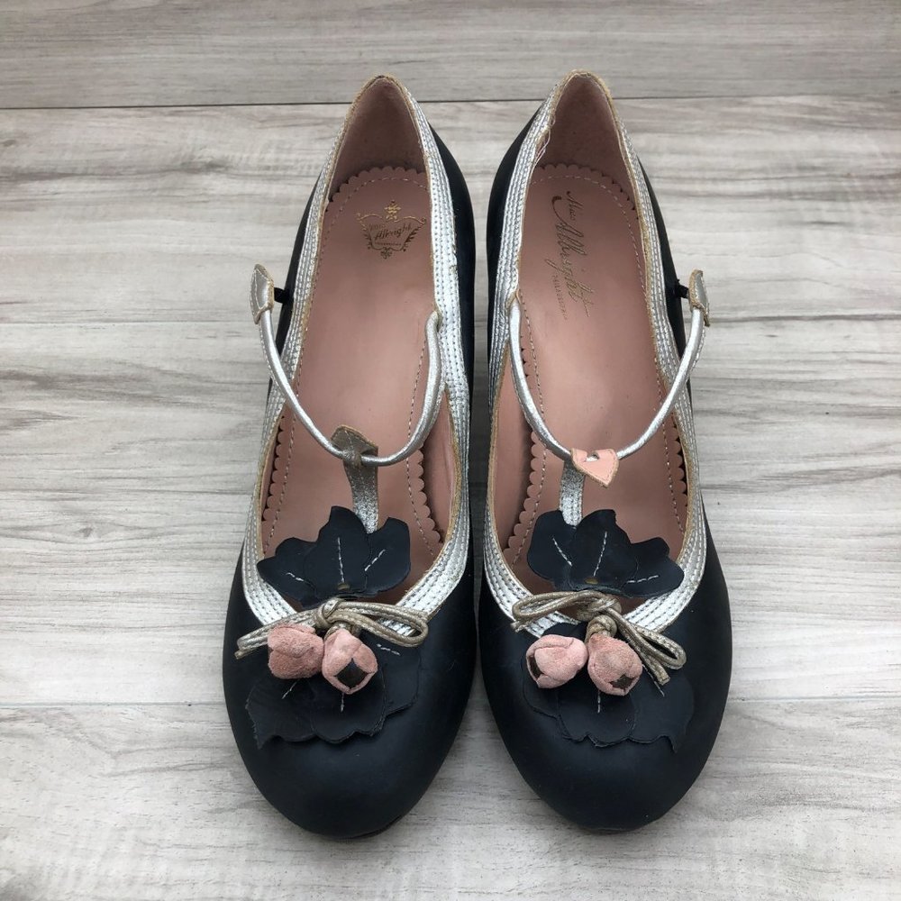 Anthropologie Miss Albright Heels Women's 9 B Blue Leather Budding T Strap Slip - Picture 10 of 12